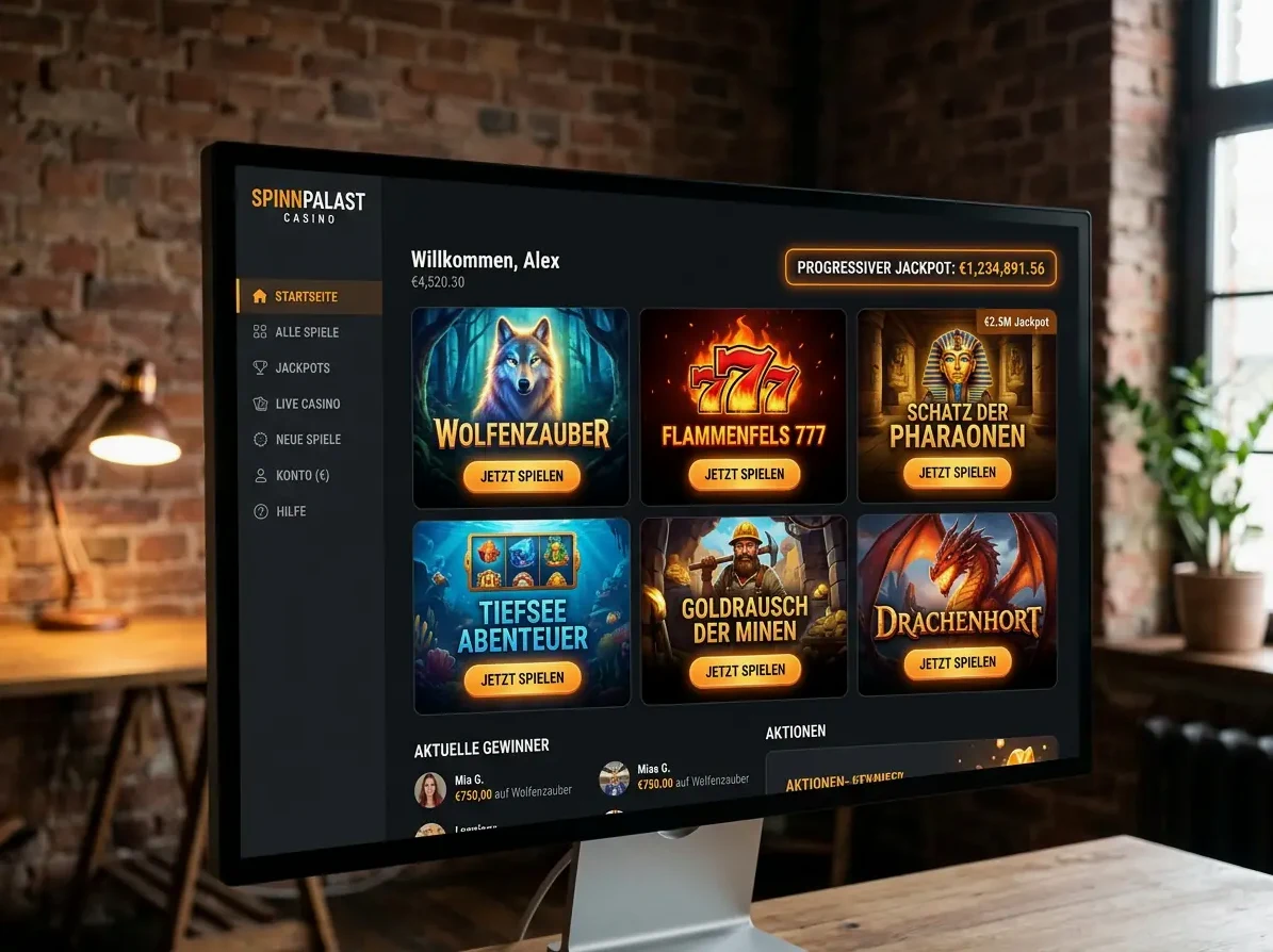 Lobby von Winrolla mit Slots, Live-Casino und Tischspielen
