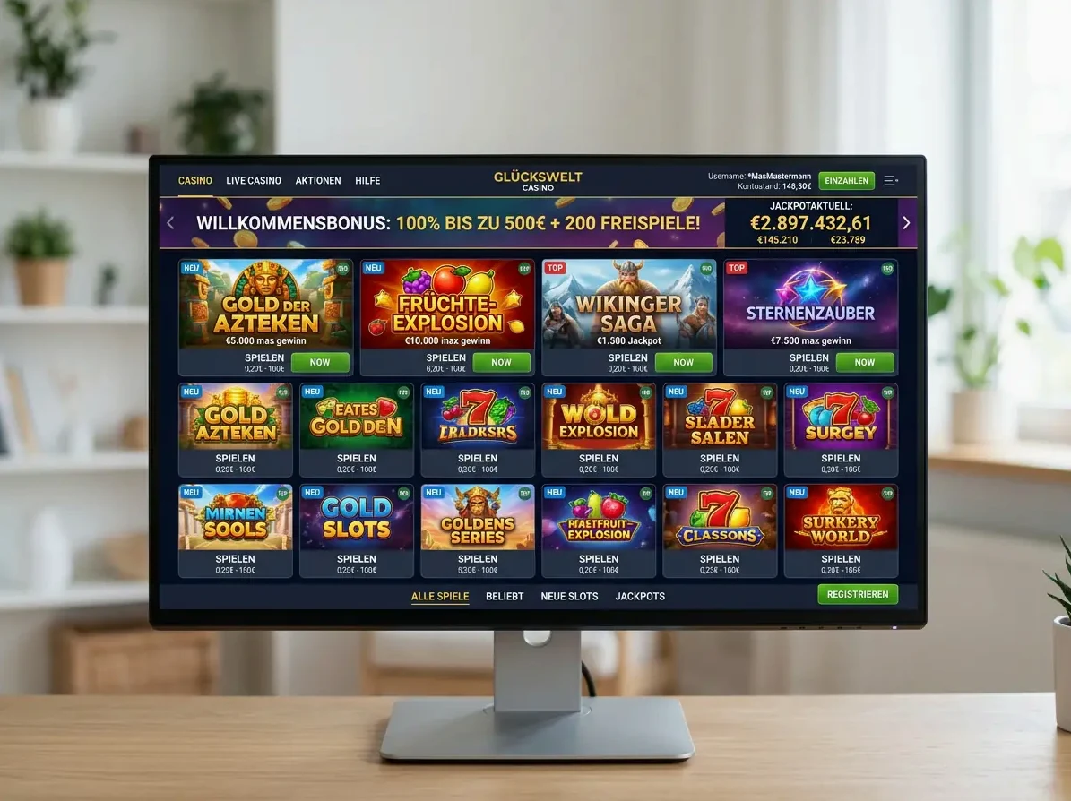 Lobby von Winrolla mit Slots, Live-Casino und Tischspielen